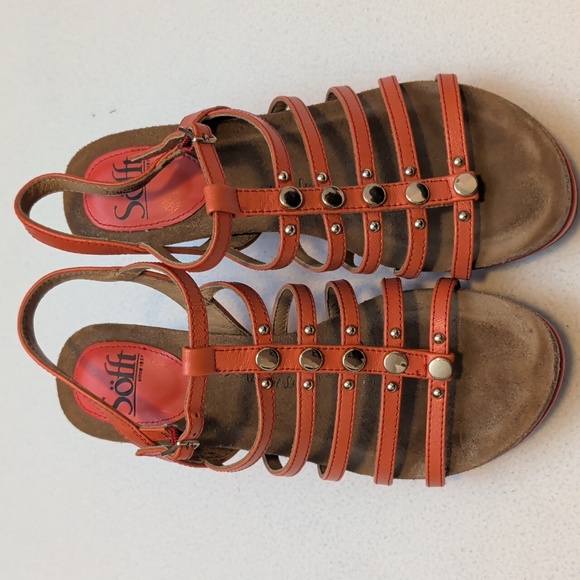 Sofft Strappy Coral Wedge Sandals w/ Gold Embellishments - Size 7.5 - Picture 2 of 6